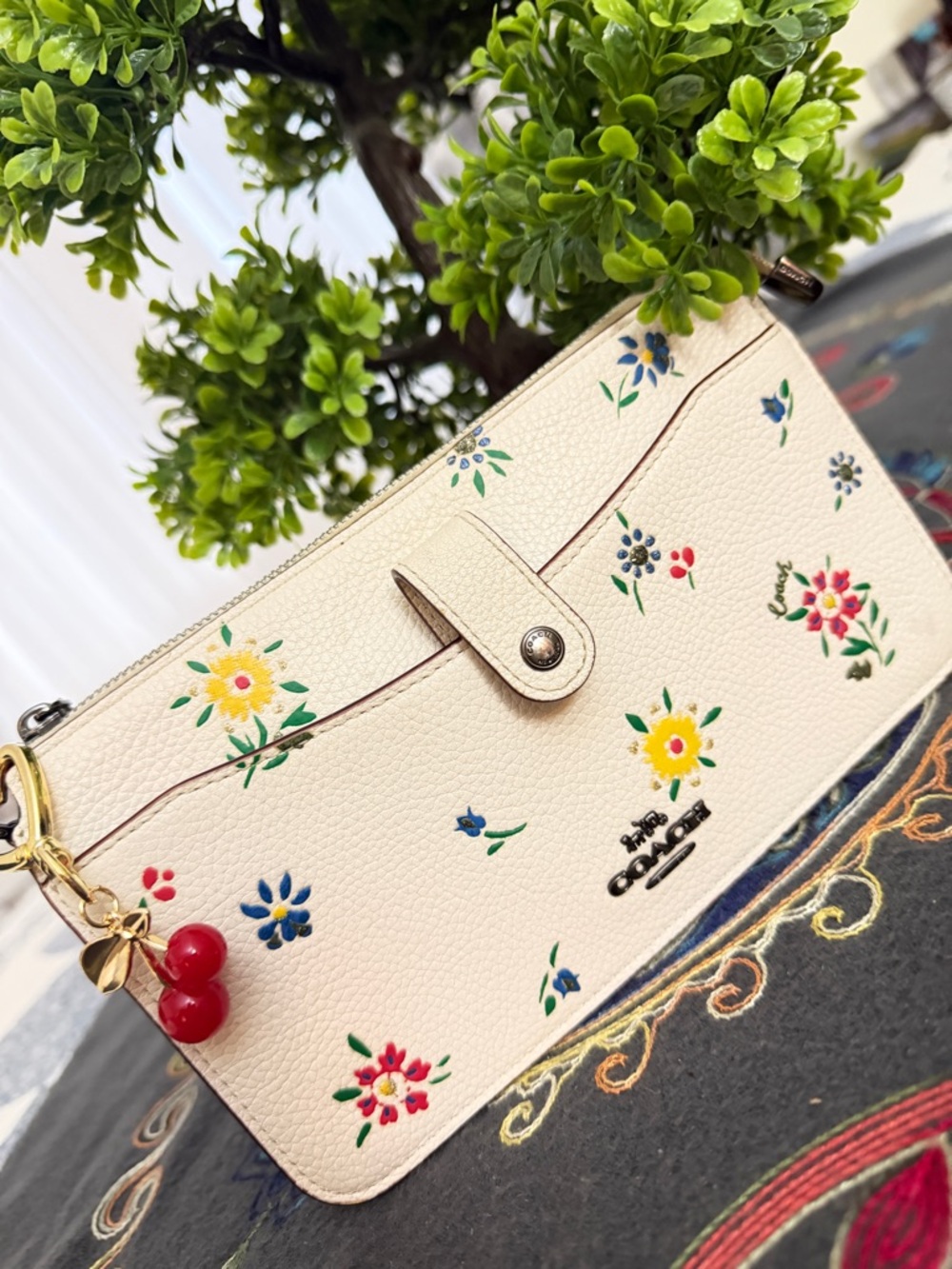 Coach Cream Floral Pebbled Leather Crossbody Bag - Picture 13 of 16